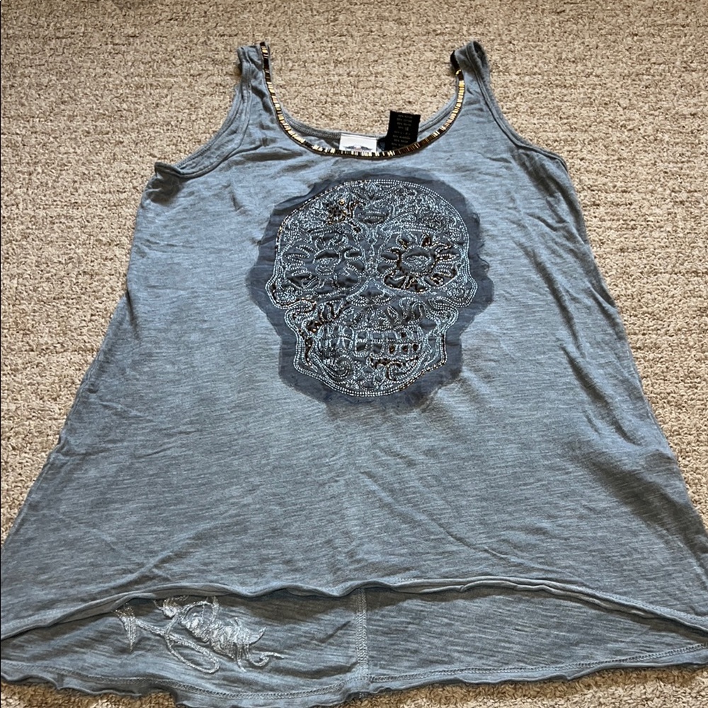 Harley Davidson Gray Skull Embellished Women's Tank Top Size Medium